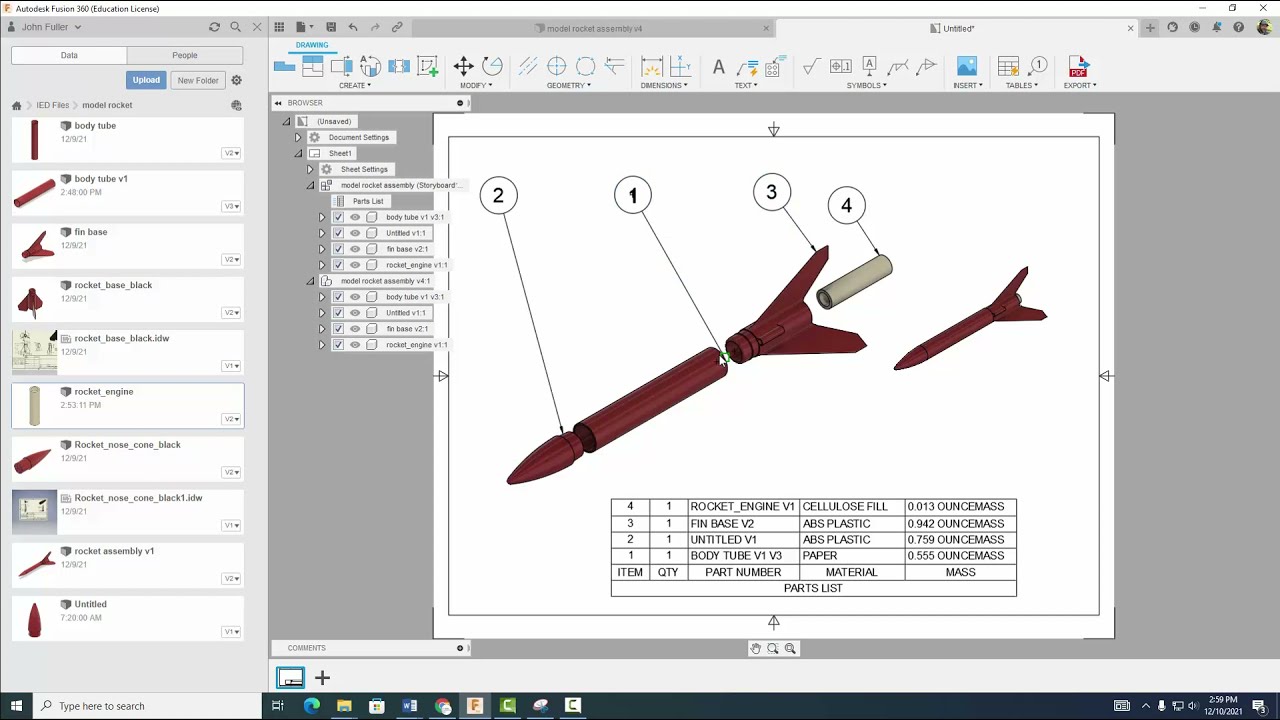Model Rocket Assembly, Animation, and Exploded View