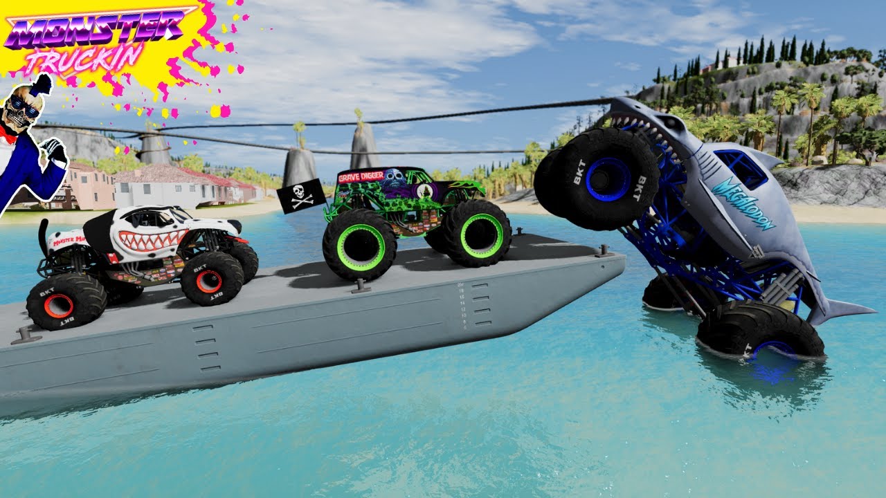 Monster Jam БЕЗУМНЫЕ гонки, фристайл и скоростные прыжки #10 | BeamNG Drive | Grave Digger