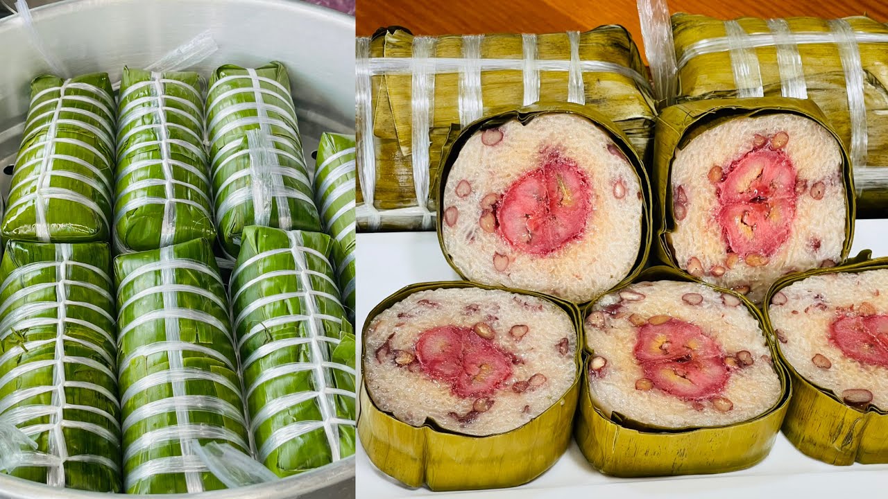 Không cần khuôn không cần hộp bánh tét nếp xào đậu đỏ nhiều may mắn cho năm mới