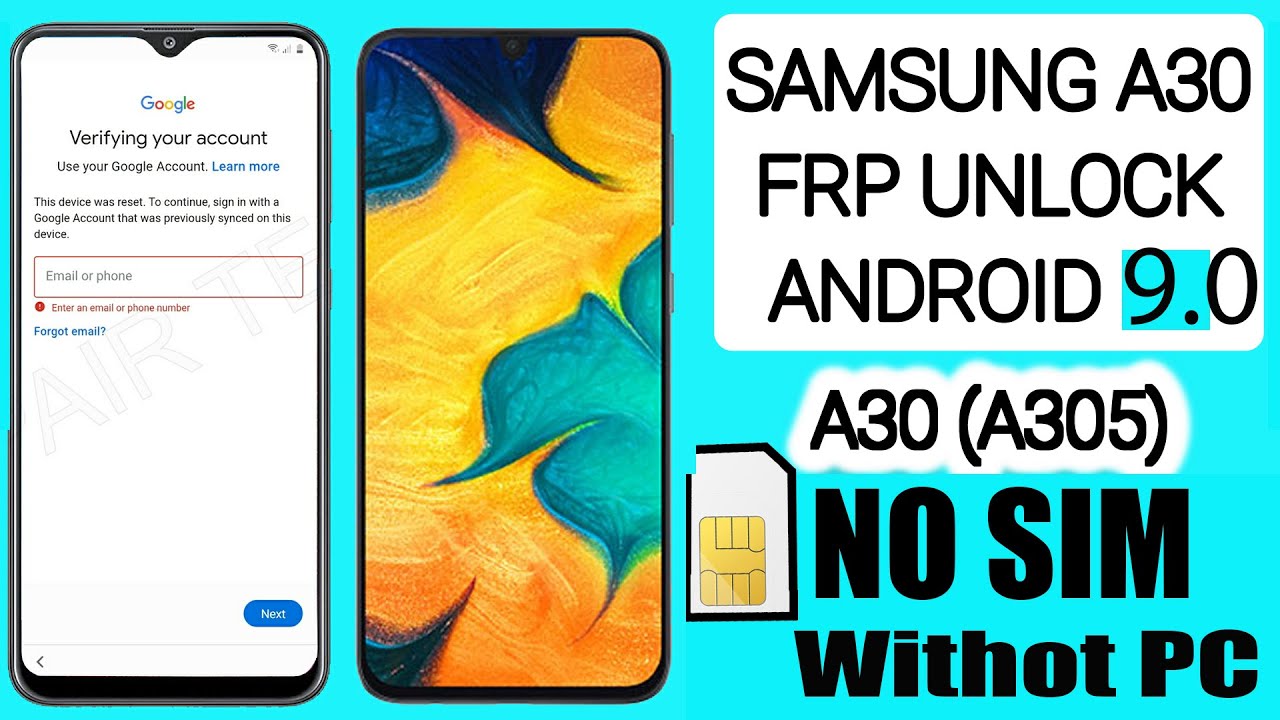 Samsung A30 Android 9.0 FRP Bypass/Google Account lock Remove NO SIM NO PC | Samsung A30 Google Lock