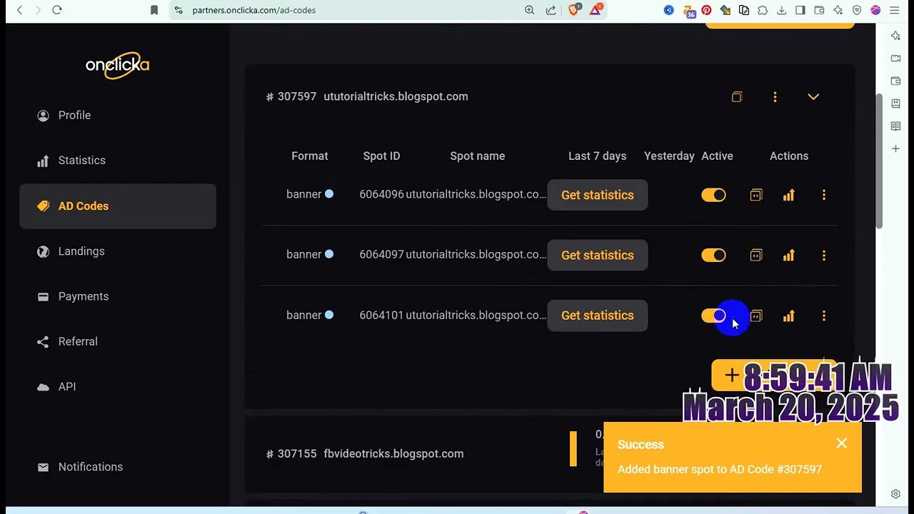 Blogging Tutorial 33 For Earning Create new onclicka 900X250 Banner Spot Ads Setup on Blogger site