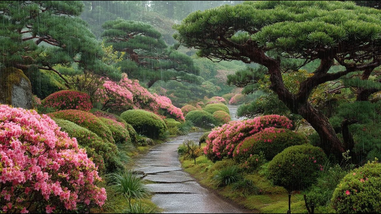 Gentle Rain Falling in a Flower Garden | Soothing Ambience for Sleep & Relaxation