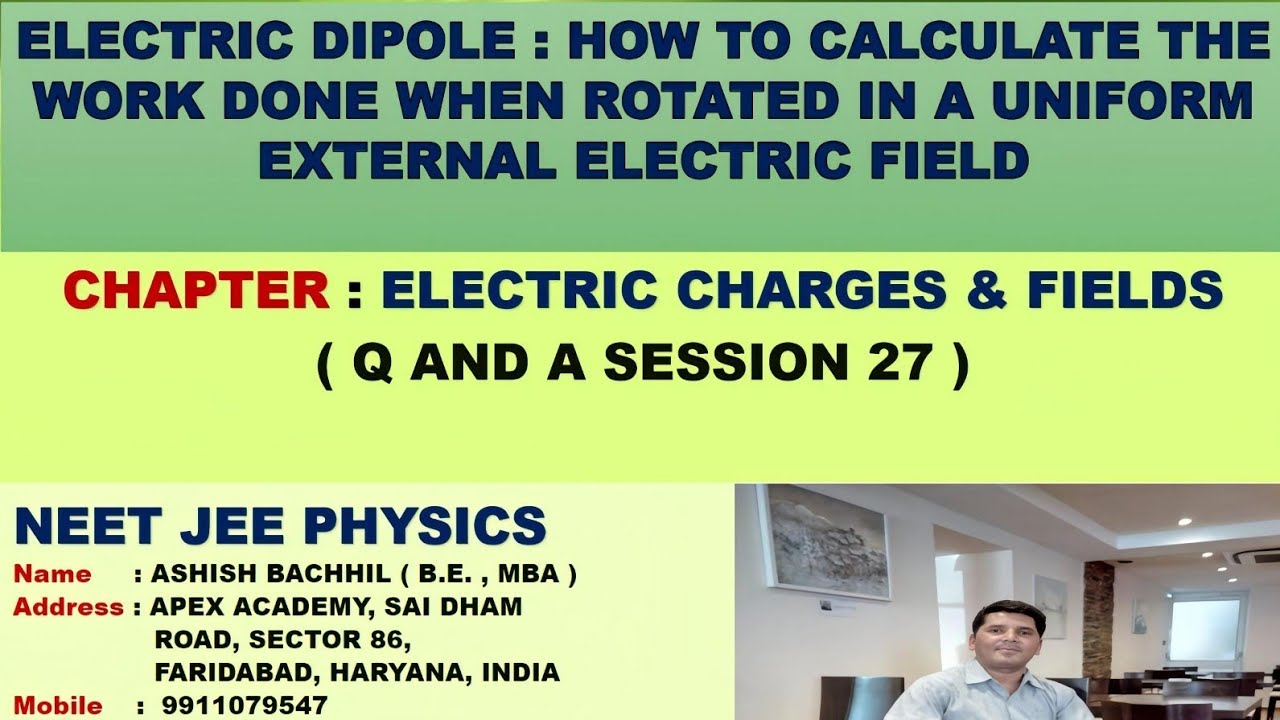Electric Dipole: Calculating Work done when it is rotated in a Uniform Electric Field- Session 27 