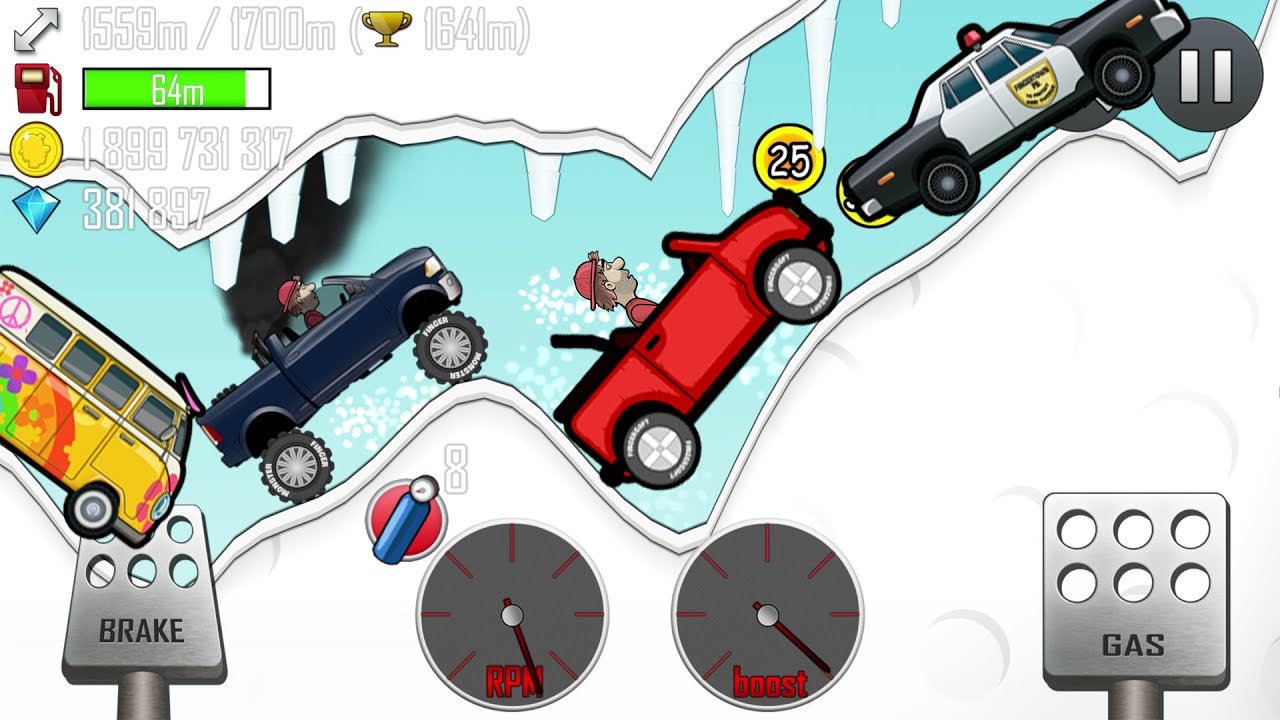 Hill Climb Racing - Super Diesel, jeep, hippie van, police car in cave GamePlay walkthrough