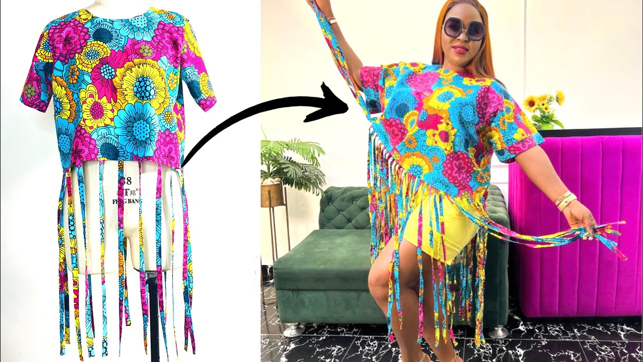 How to Cut and sew a simple crop top with Ankara Fringe.