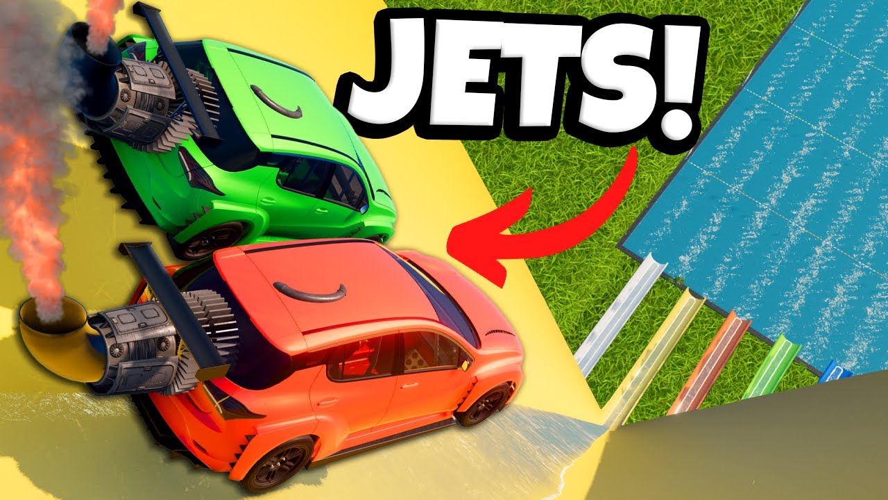 We Launched Jet Cars Off the Tallest Slides in BeamNG Drive Mods!