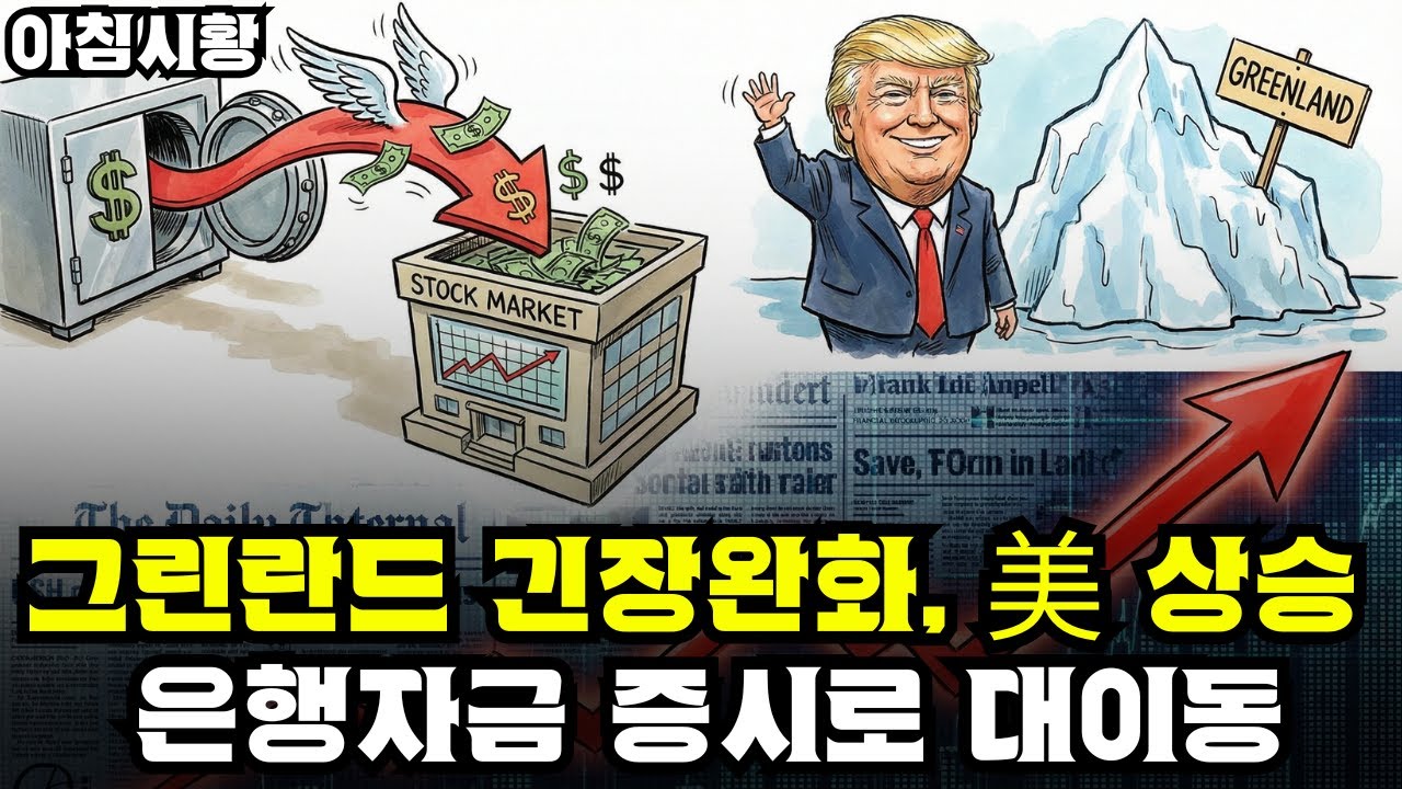 주식시황] 1/23 그린란드 긴장 완화에 美, 이틀 연속 상승 / 은행자금 증시로 대이동, 머니무브 / 간 큰 인버스 개미들, 손실 눈덩이