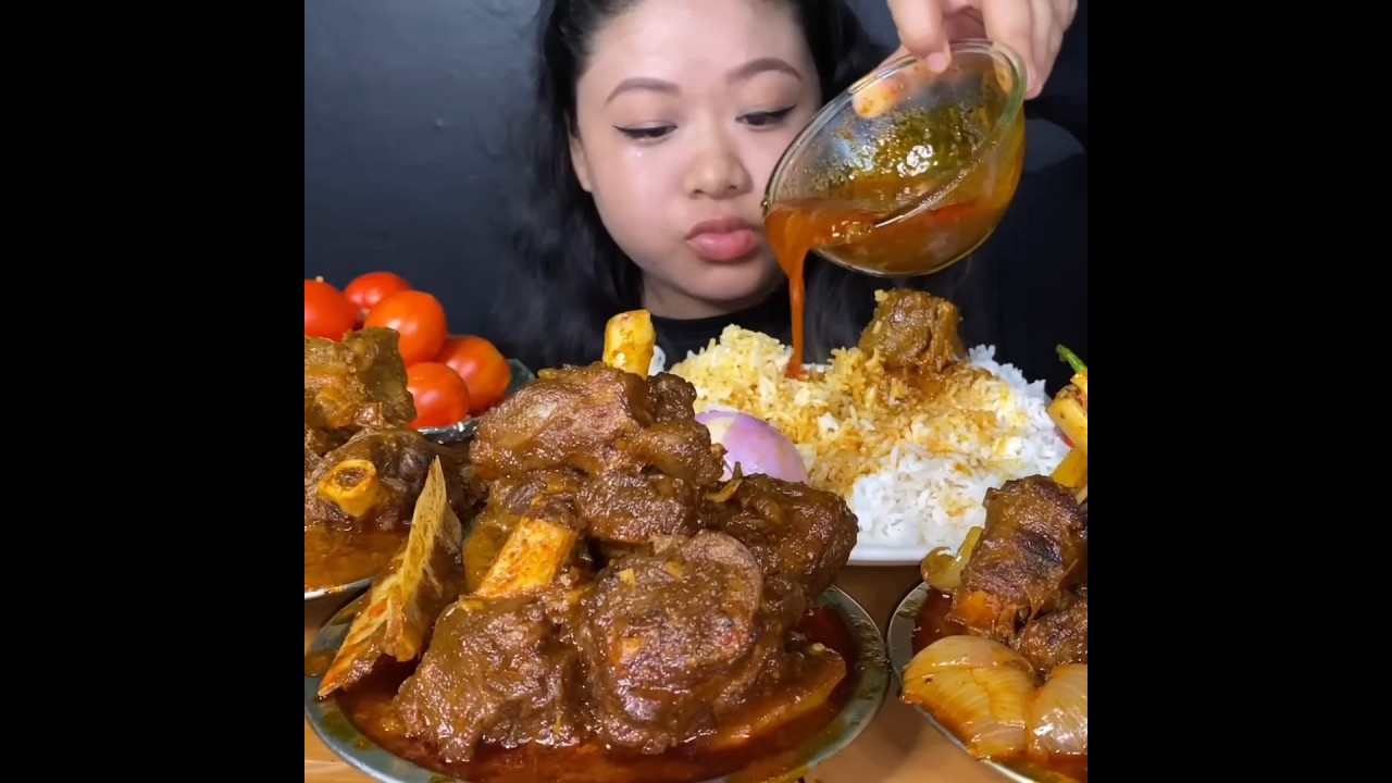 ASMR: EATING SPICY MUTTON CURRY🔥 BASMATI RICE || #shorts #mukbangn#asmreating #mukbangasmr #asmr