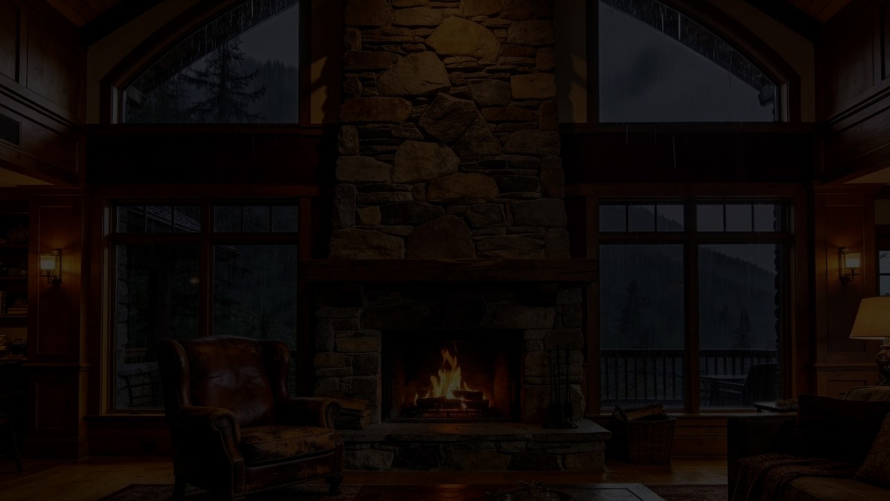 Rainy Night Luxury Cabin Fireplace 🌧️🔥 Rain ASMR for Deep Sleep | Cozy Cabin Ambience (No Ads)