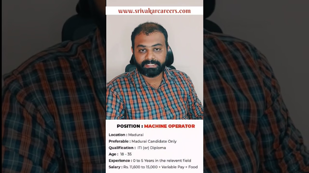 Urgent Job in Madurai | Food Company Hiring Machine Operators | ITI / Diploma Jobs Tamil Nadu 2025