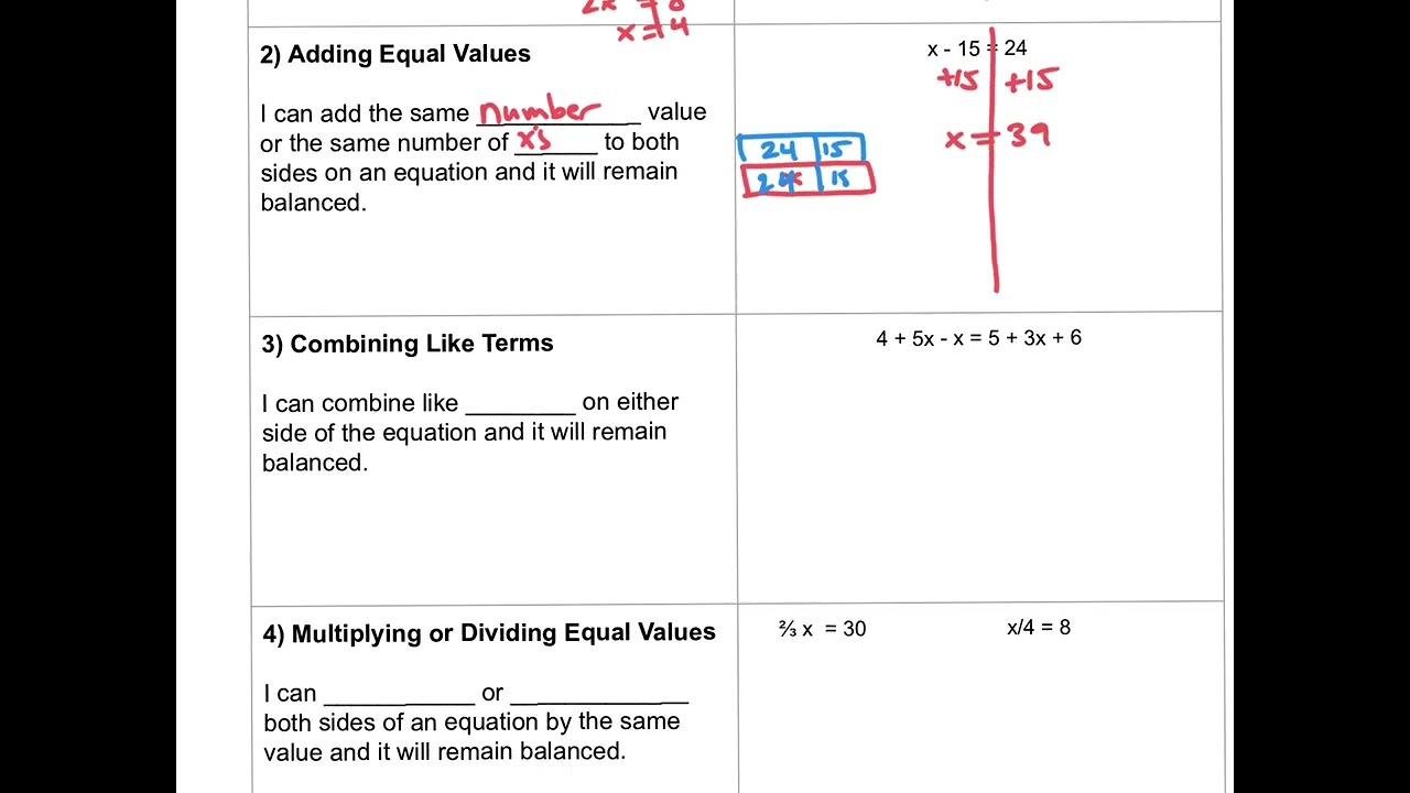 Legal Moves for Solving Equations Notes Math 6