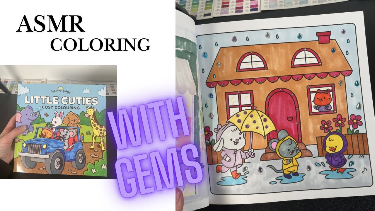 ☔️asmr coloring/little cuties colouring book/embellished with jewels 