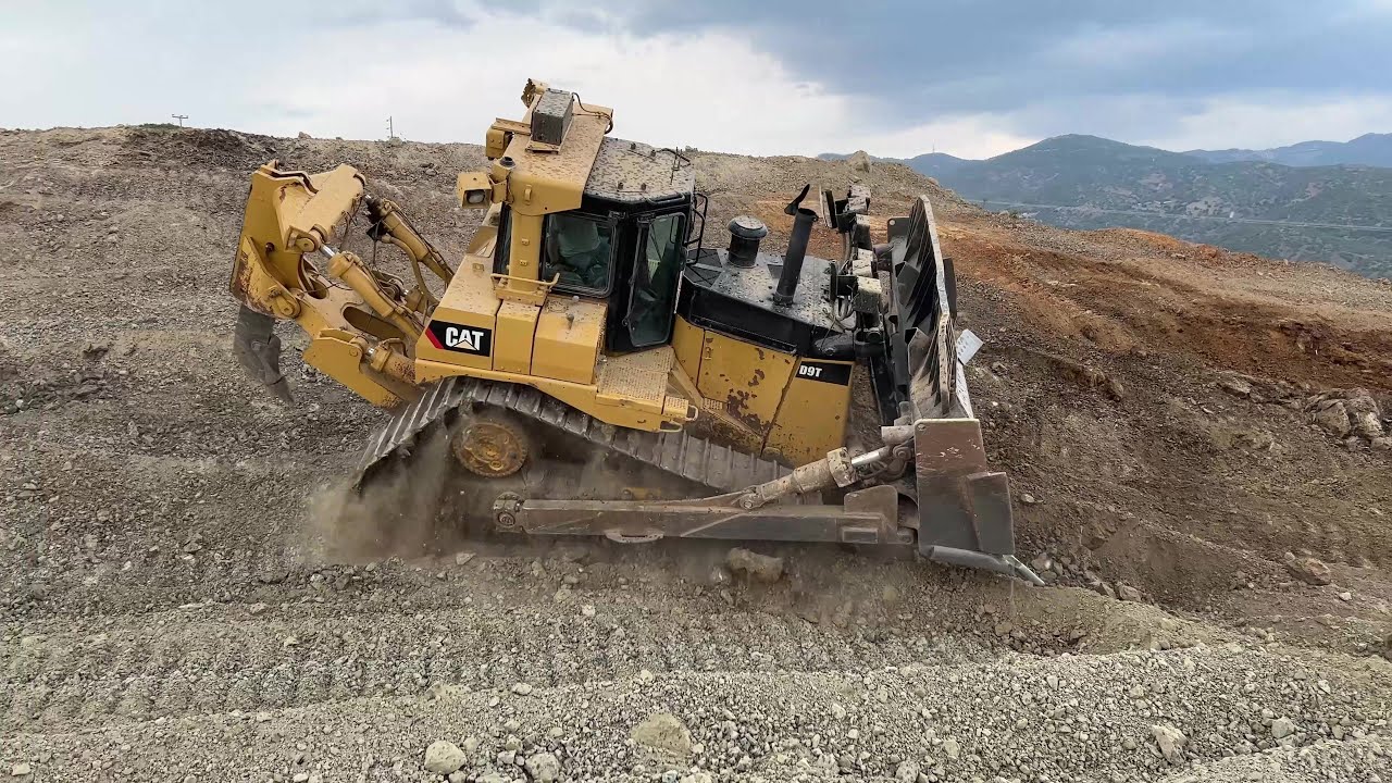 Cat D9T Bulldozer Working On Road Construction Project - Sotiriadis/Labrianidis Construction - 4k