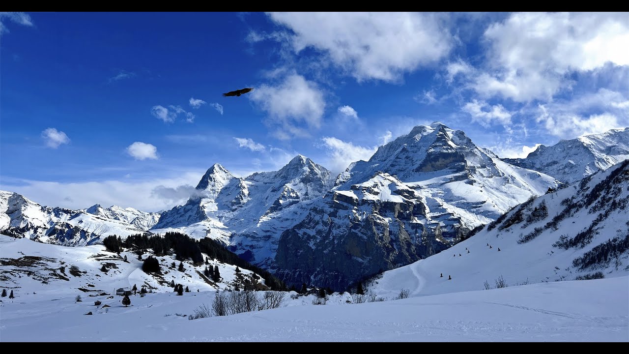 Switzerland 🇨🇭 4K, 60fps - Skiing in Jungfrau, down to Almendhuben (Mürren)