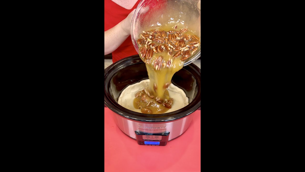Crockpot Pecan Pie is a game changer! #easyrecipe #pie #dessert