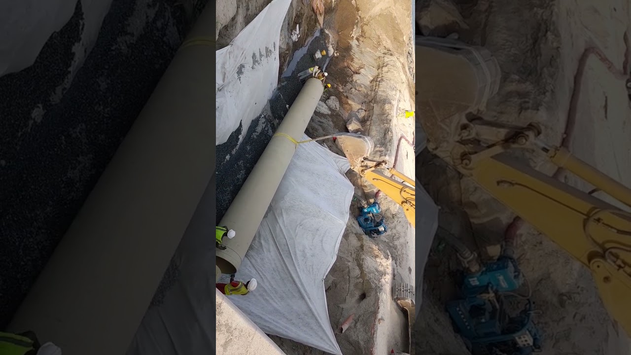 GRP Pipe installation big size  تركيب وتمديد خطوط المياه الفايبر جلاس