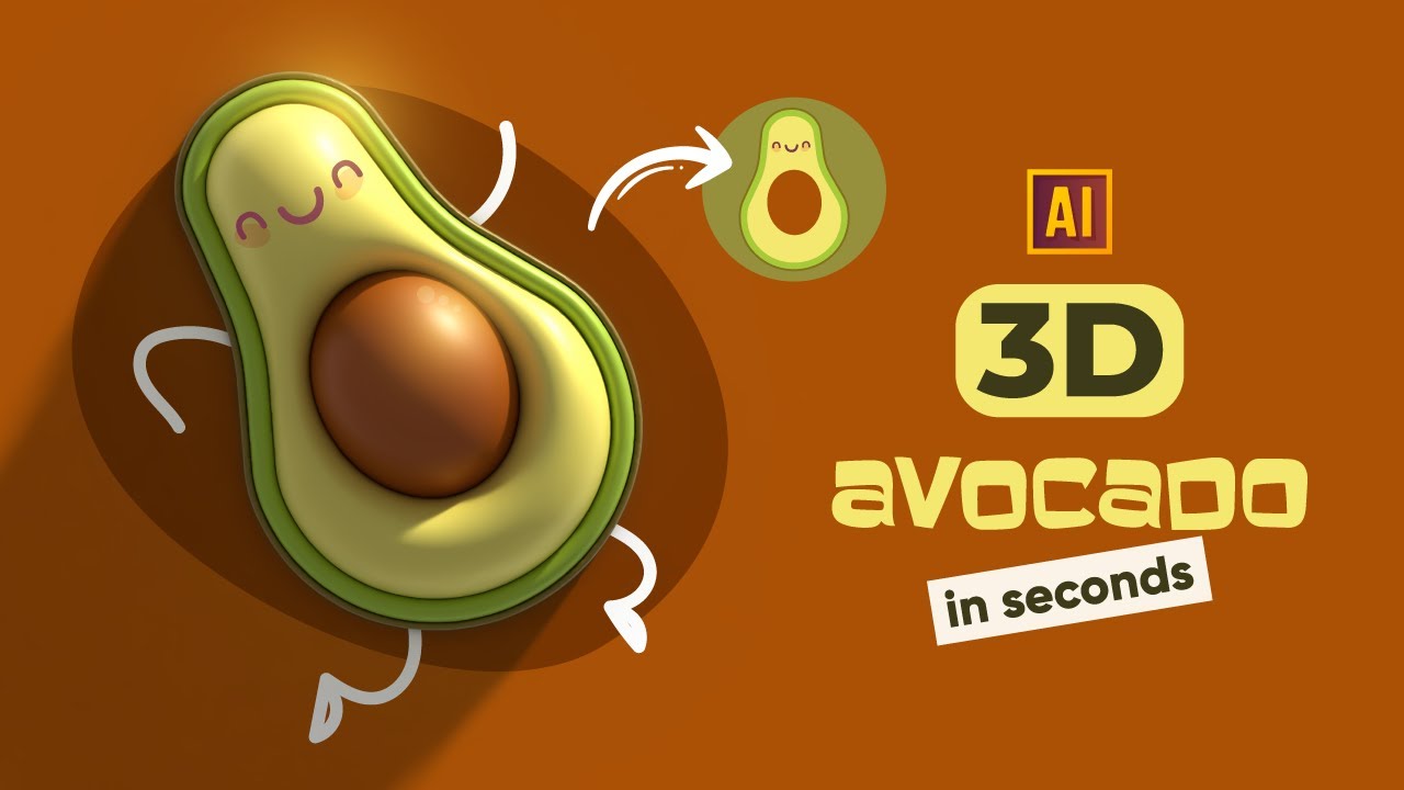 HOW TO DRAW A 3D AVOCADO WITH A FACE IN KAWAII STYLE | TUTORIAL IN ADOBE ILLUSTRATOR