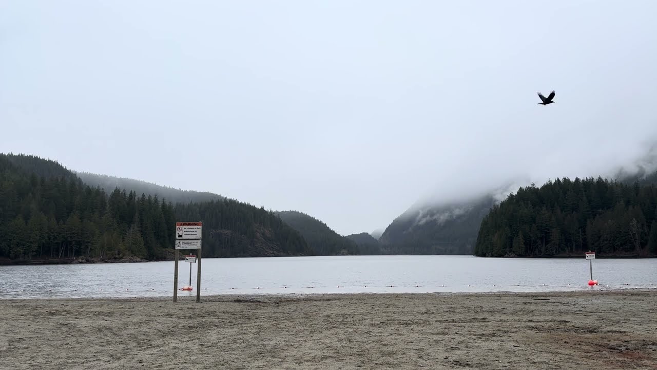 5-minutes of pure natural lake surrounding sound with rain whiplashes and water current.