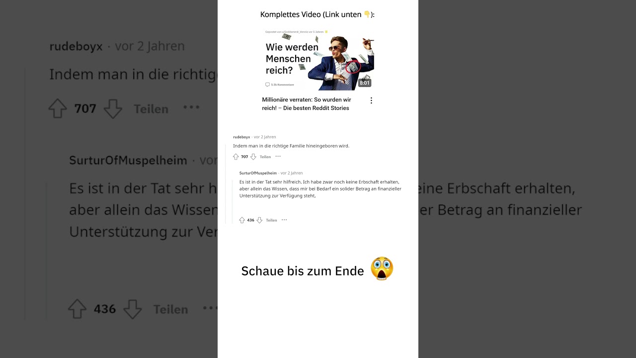 Million&auml;r gesteht ehrlich: So einfach ist es, reich zu werden 😳💰 #RedditStory