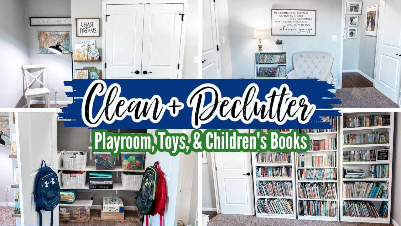CLEAN & DECLUTTER WITH ME | Organizing Our Playroom and Children's Library | Decluttering Toys