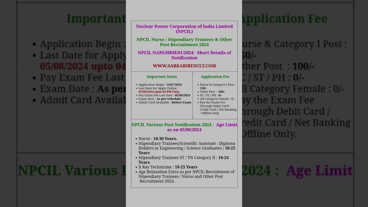 npcil various post notification 2024