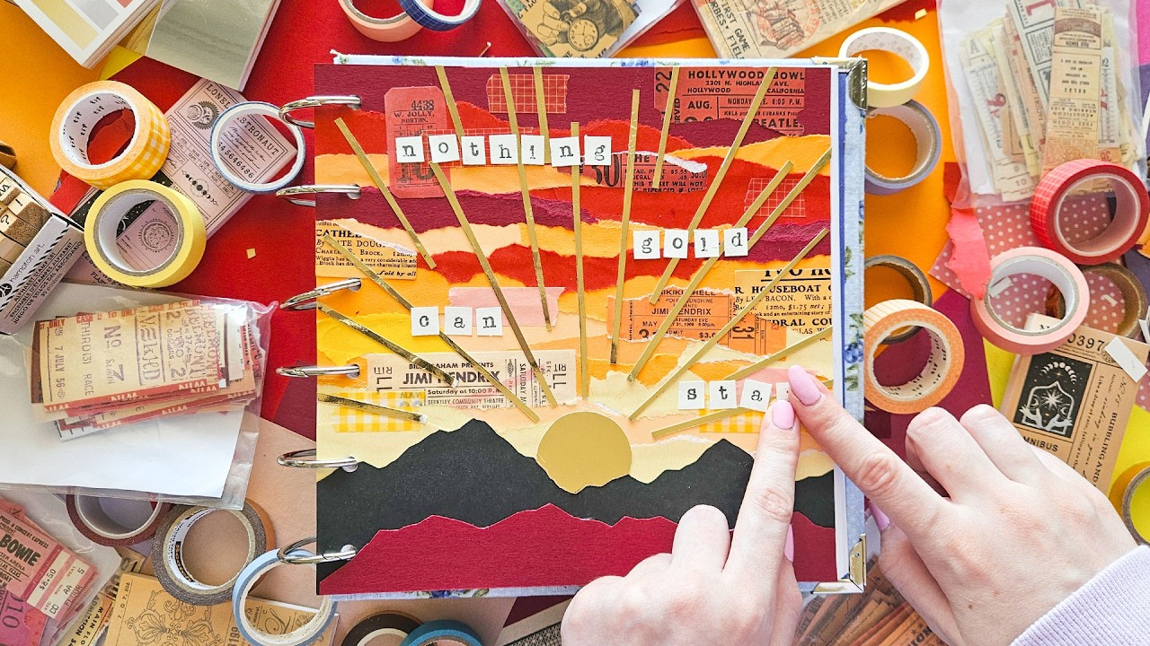ASMR Scrapbook With Me #54 | Sunset Theme | Relaxing Stationery Sounds | No Talking