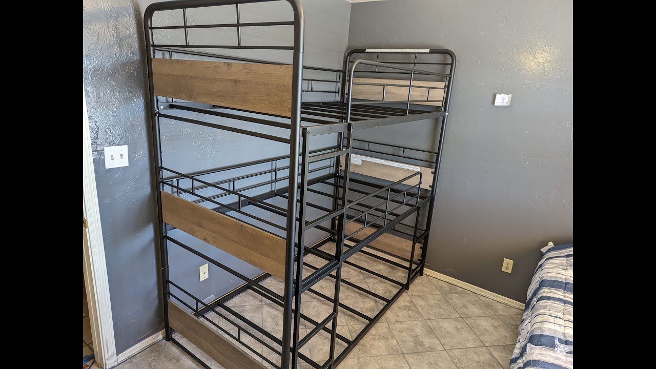 Unboxing & Assembly Better Homes & Gardens Anniston Triple Bunk Bed, Metal Frame and Rustic Gray