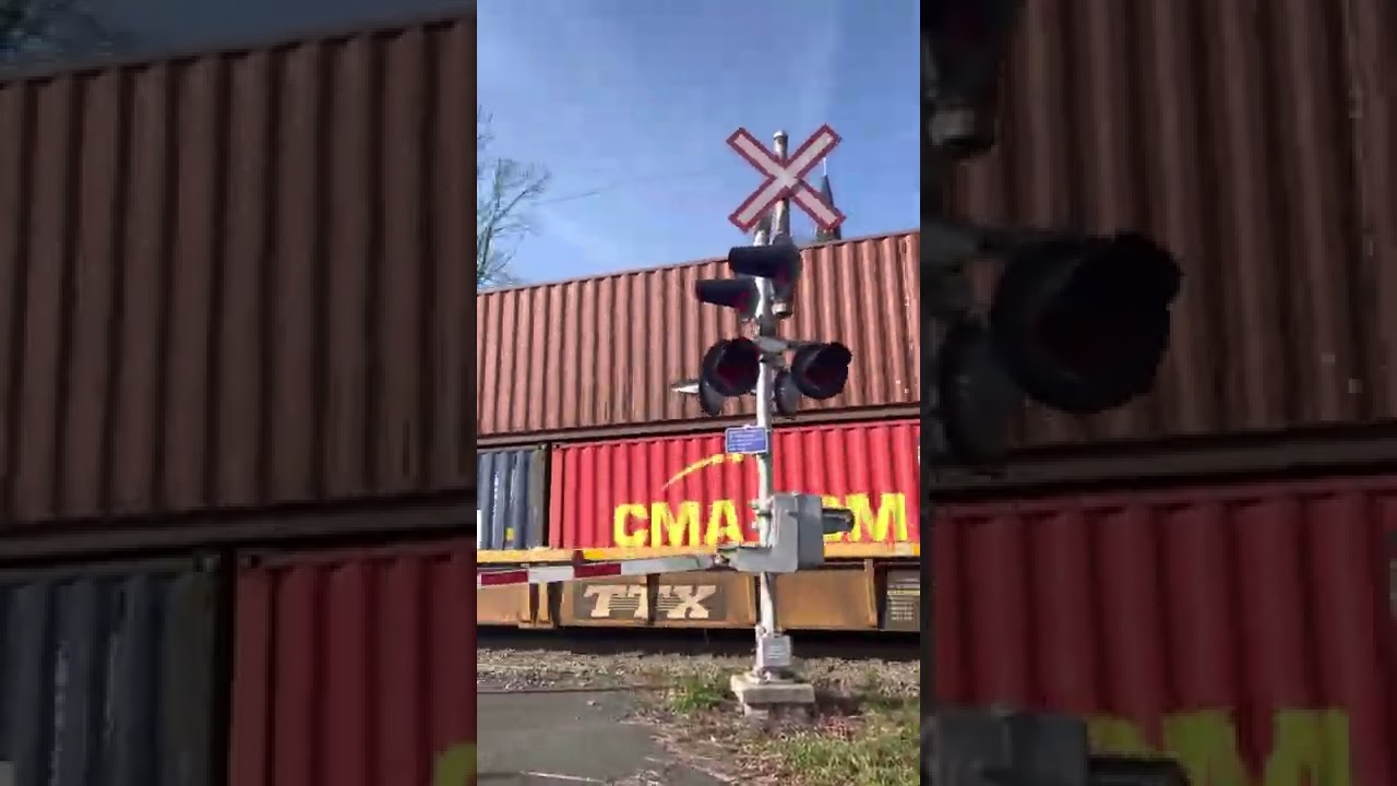 SUPER LONG CN Intermodal Train At Shore Dr Pedestrian RXR Crossing