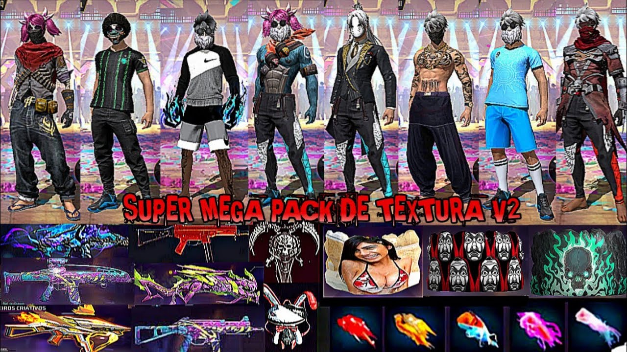 🔥SUPER MEGA PACK DE TEXTURA INSTAPLAYER/FREESTYLE FREE FIRE ATUALIZADO (Com Armas Gel emote e punho)