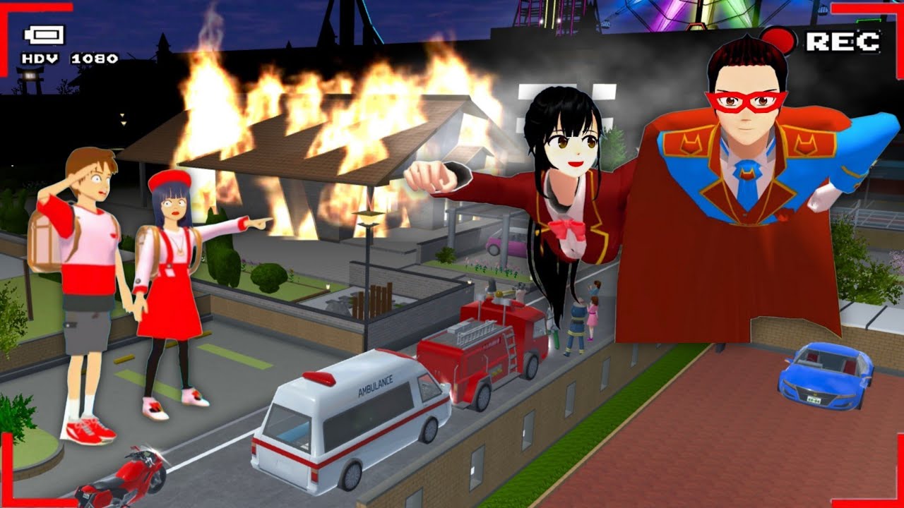 SUPERMAN RESCUES A GIRL FROM A BURNING HOUSE 😲🦸‍♀️|| SAKURA SCHOOL SIMULATOR