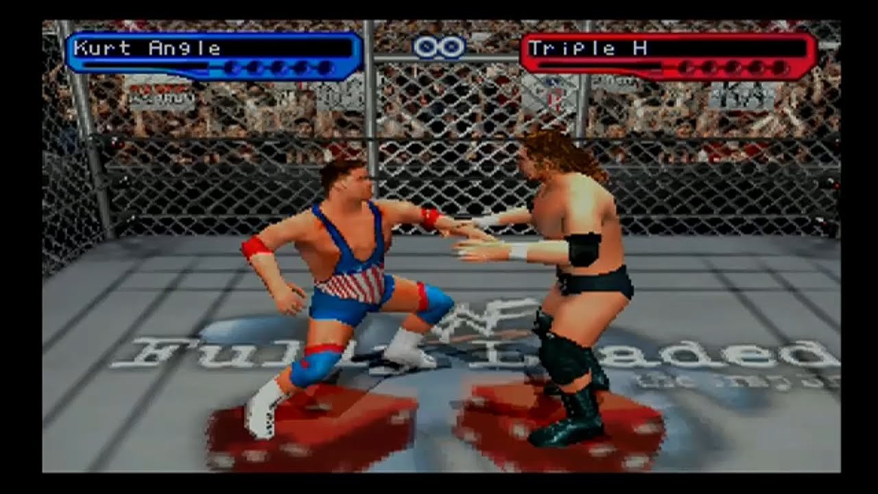 Kurt Angle vs Triple H (HIAC) WWF Title - WWF Smackdown! 2 KYR (PS1)