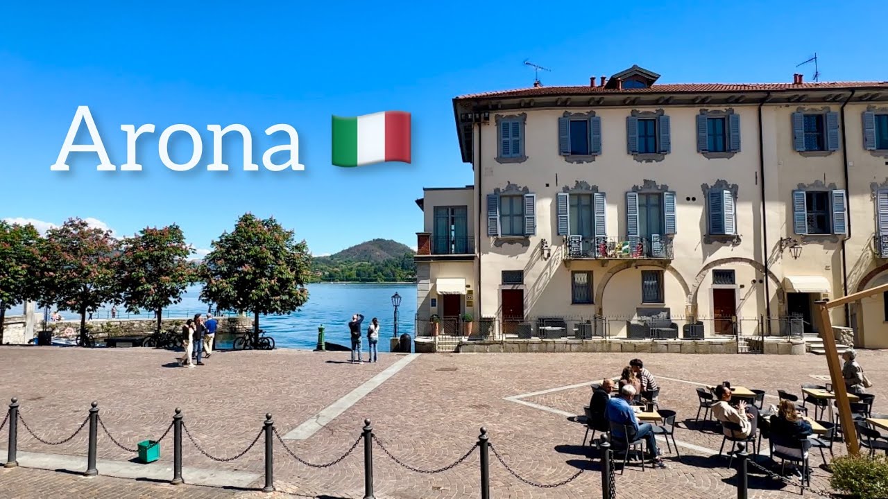 Arona, Italy 🇮🇹 Walking Tour along Lake Maggiore • 4K