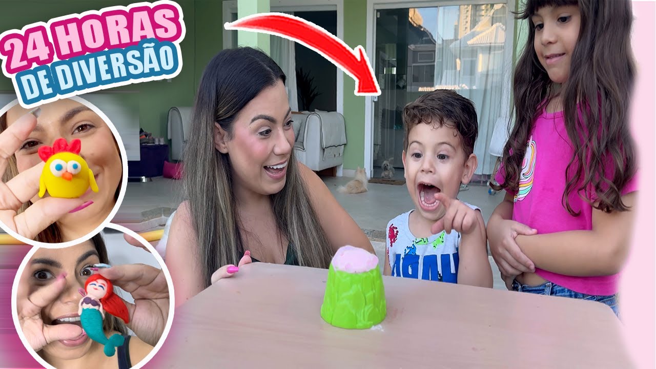24 HORAS DE VLOG FIZEMOS O DIA DA MASSINHA , UM VULCÃO ENTRAR EM ERUPAÇÃO E MAIS  | Kathy Castricini
