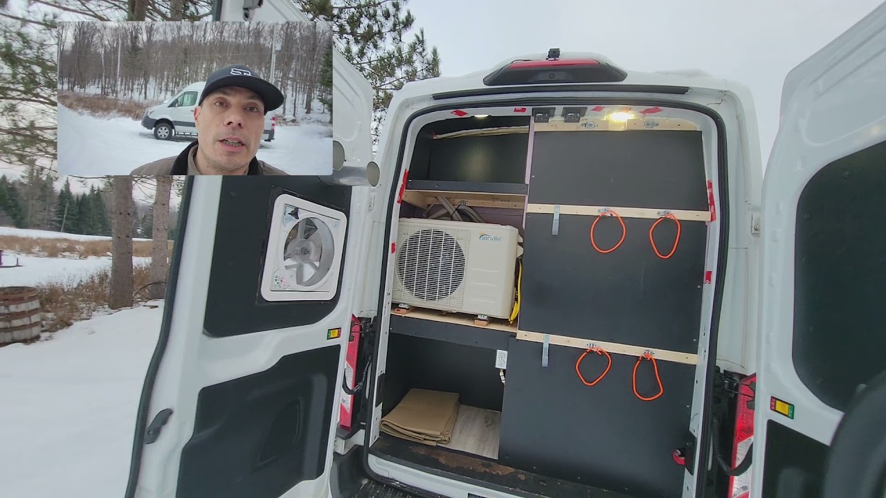 Mini Split Air Conditioner in Van Conversion. Unique layout for single camper.