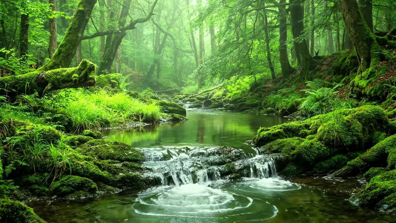Sound of Gentle Brook and Birds Singing, Green Forest Ambience for Restful Sleep and Meditation