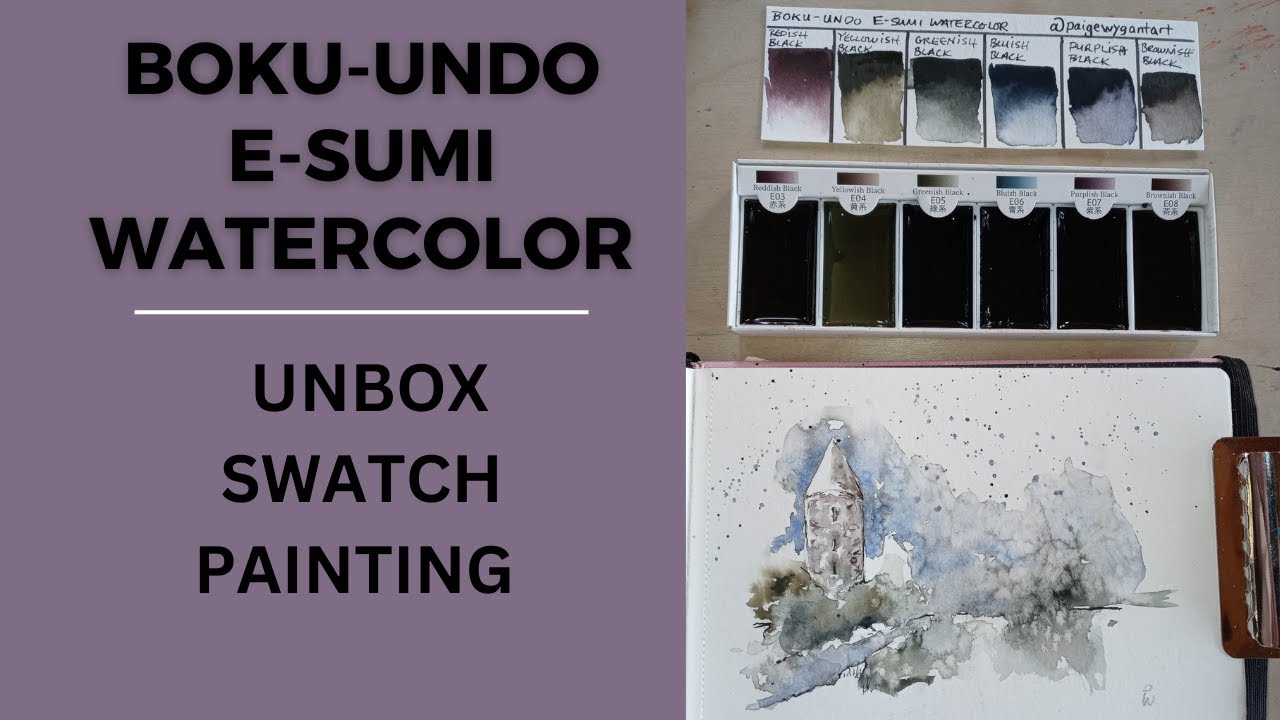 BOKU-UNDO E-SUMI WATERCOLOR Unboxing - - swatch - painting~ review ~ ASMR