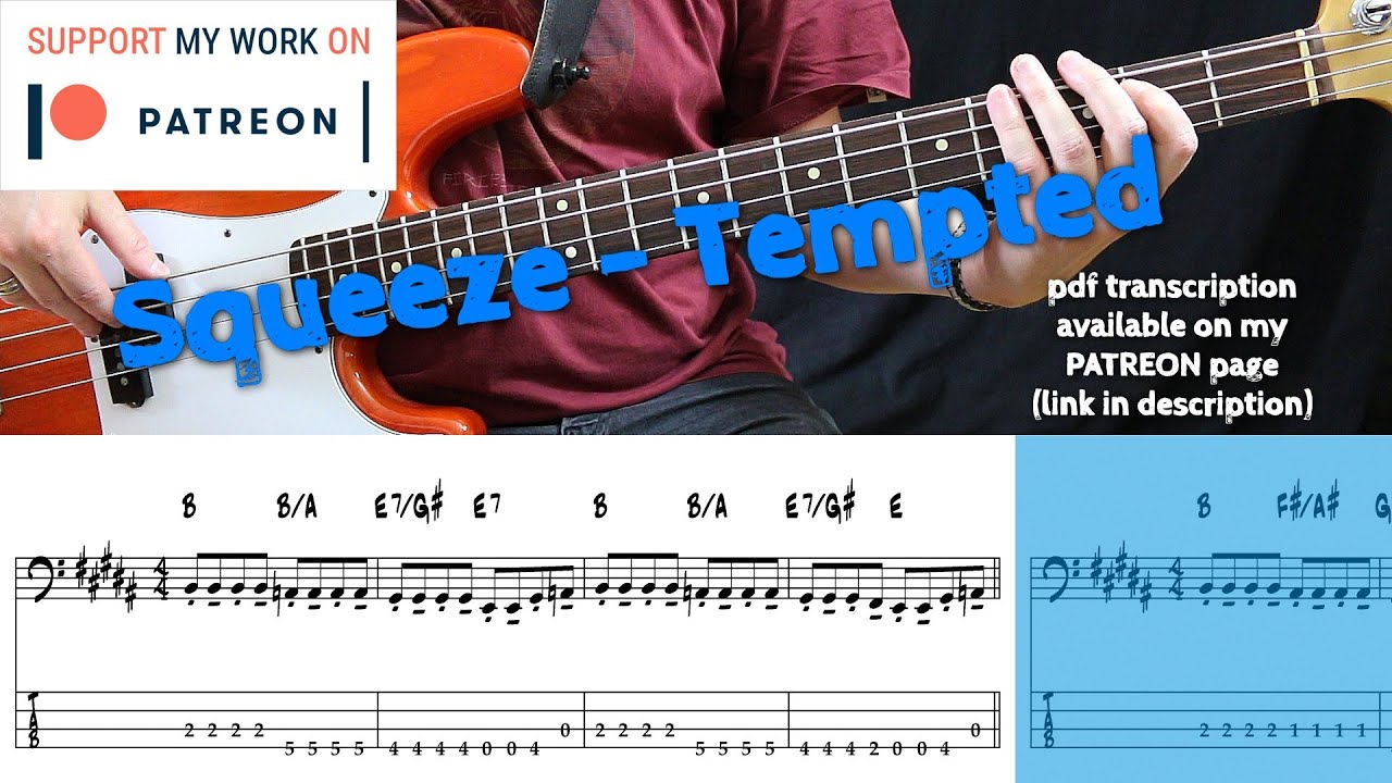 Squeeze - Tempted (Bass cover with tabs)