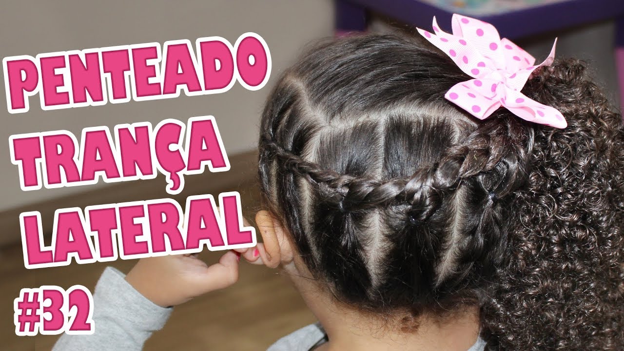 Penteado Infantil fácil para cacheadas - trança e rabo de cavalo lateral #32