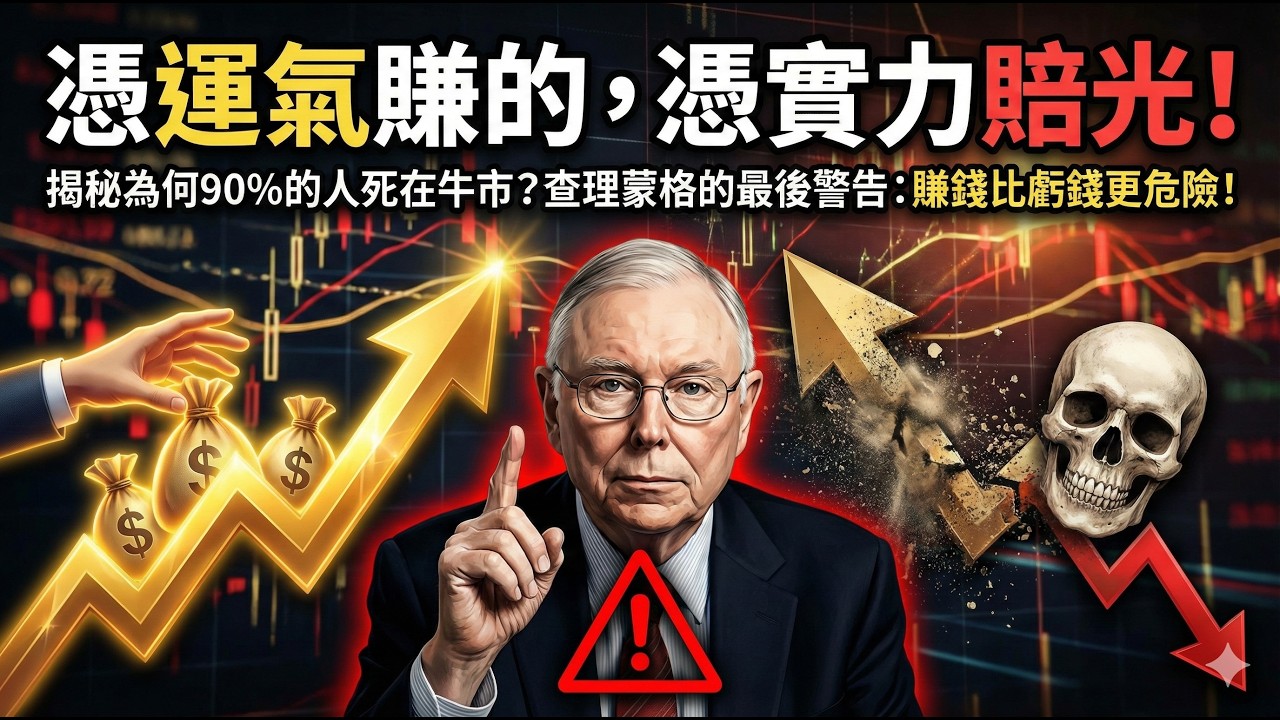 「憑運氣賺的，憑實力賠光！揭秘為何90%的人死在牛市？查理蒙格的最後警告：賺錢比虧錢更危險！」 #查理蒙格 #投資心法 #牛市陷阱 #行為金融學 #丹尼爾塔尼曼 #快思慢想 #FOMO #韭菜