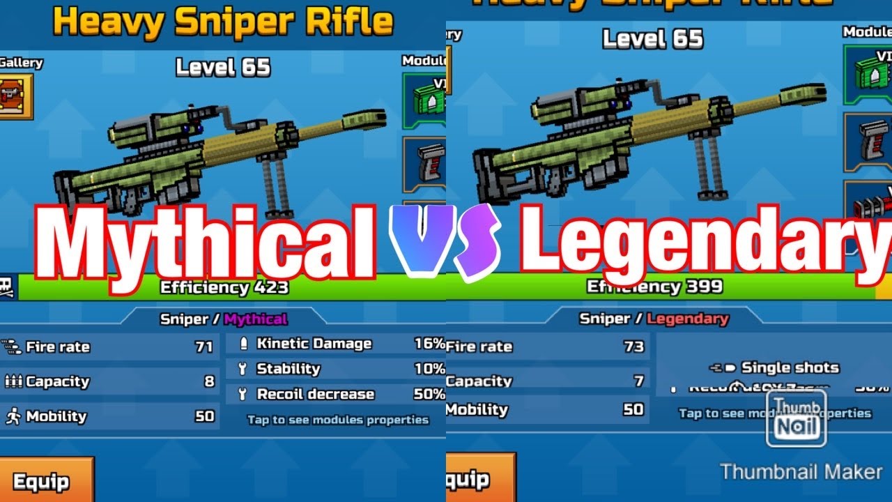 Pixel Gun 3D| Legendary vs Mythical Heavy sniper rifle| Damage test