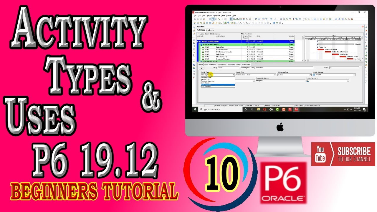 How to Use Activity Types for different Activity Purpose | Primavera P6 | 19.12 | Beginners Tutorial