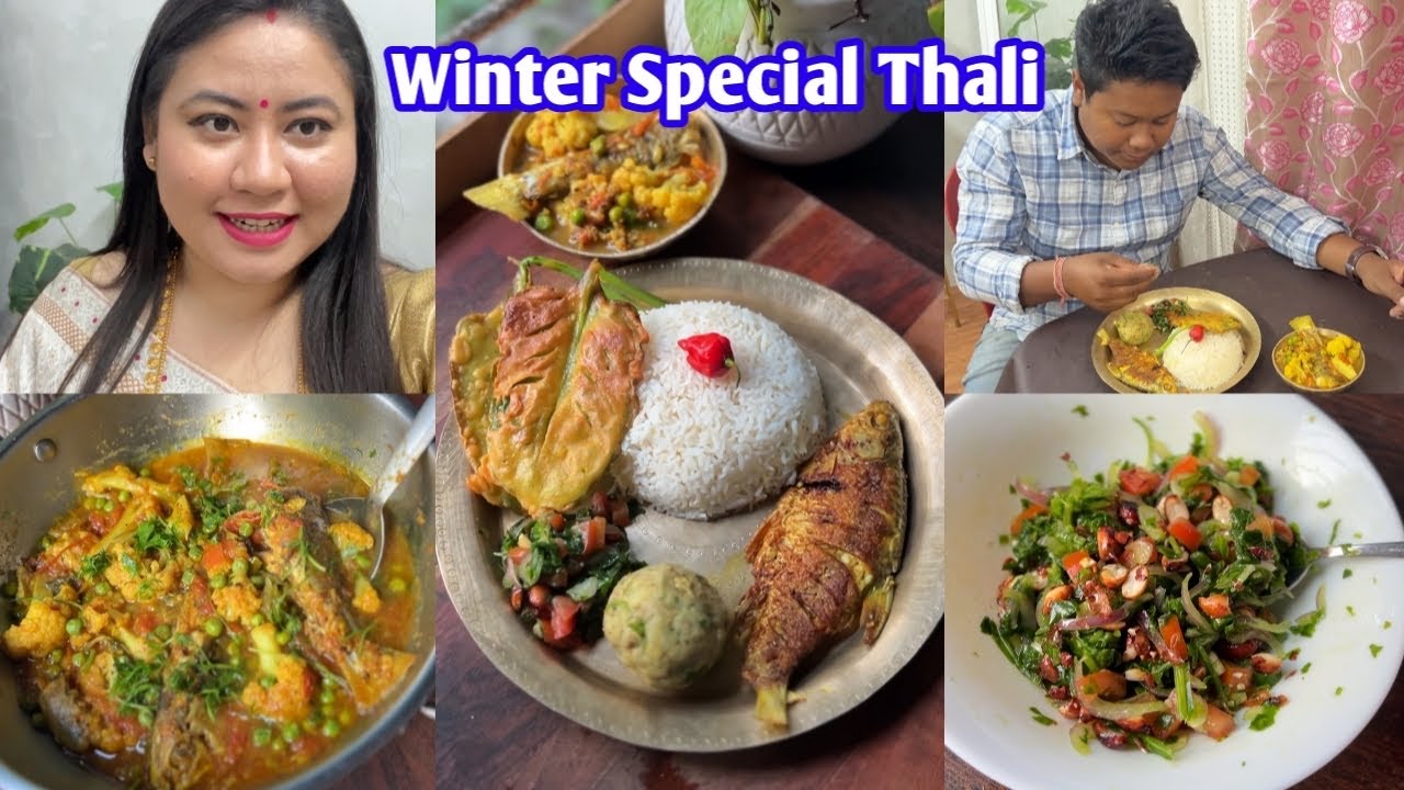 Winter Fish Thali এনেকৈ মজা লাগে🤤Phul kobi Maas, Unique Pitika, Paleng Pator Salad, Palangor Pakora