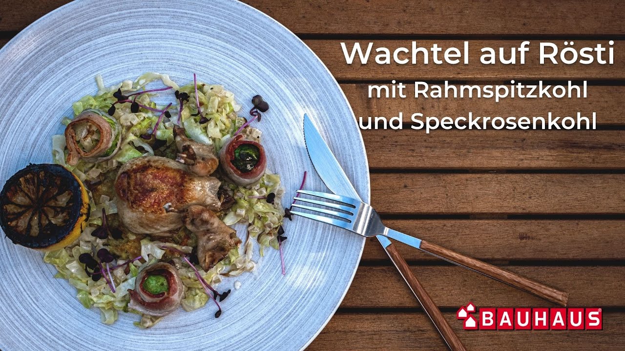 Wachtel auf R&ouml;sti mit Rahmspitzkohl und Speckrosenkohl - Kochkunst Osieka