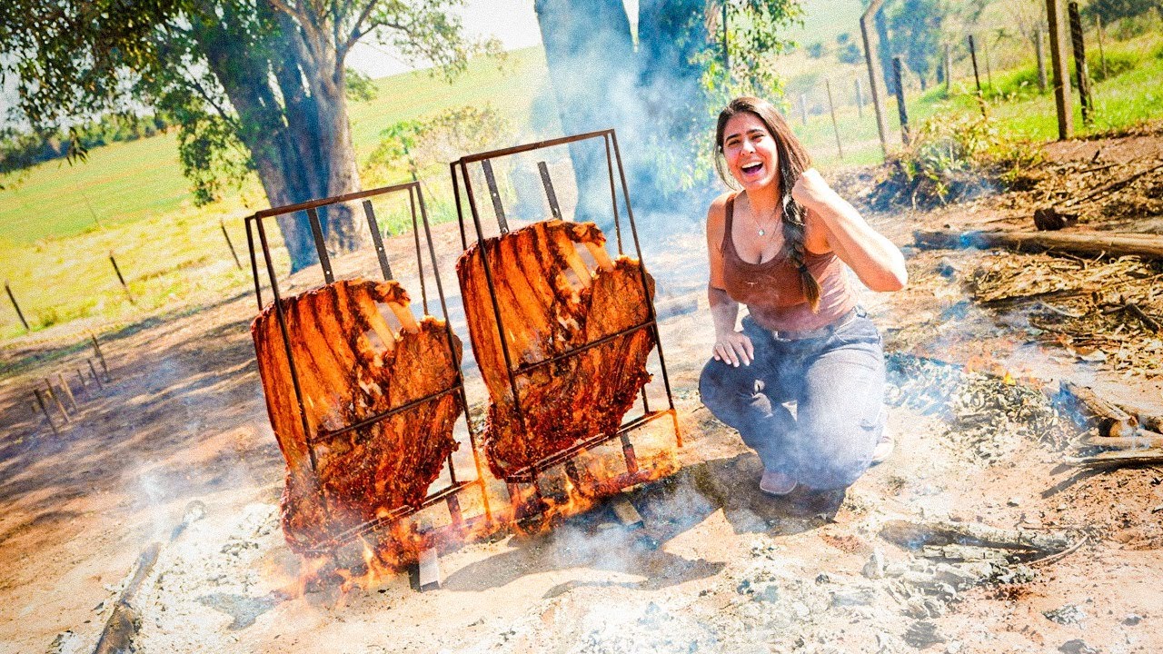 FIZ COSTELA DE CHÃO RECHEADA NA FAZENDA