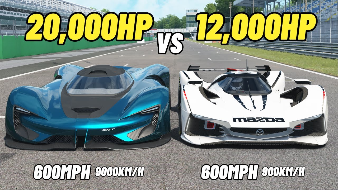 20,000HP SRT Tomahawk vs 12,000HP Mazda GT Vision DRAG RACE 2023