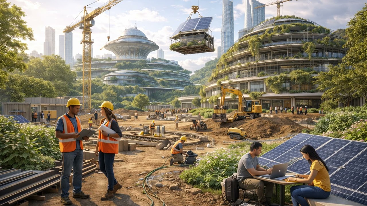 Building the Future Eco-Friendly City Under Construction Hopeful Sustainable World Ambience 2 hours