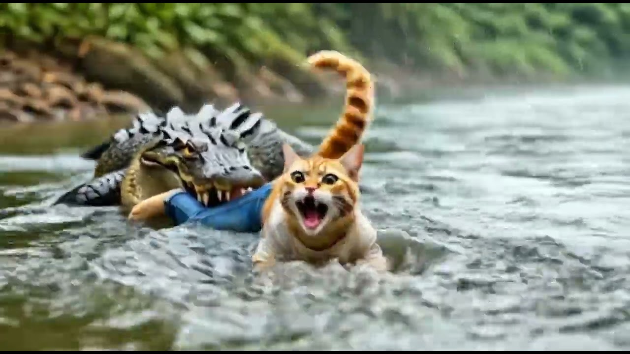 💔 Kucing Oren Kecil vs buaya  untuk Menyelamatkan Anak Beruang dari Buaya