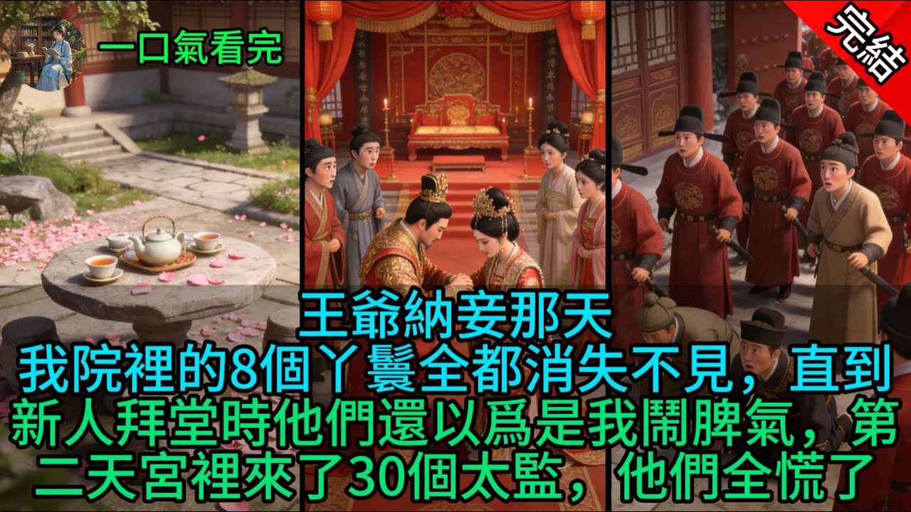 王爺納妾那天，我院裡的8個丫鬟全都消失不見，直到新人拜堂時他們還以爲是我鬧脾氣，第二天宮裡來了30個太監，他們全慌了