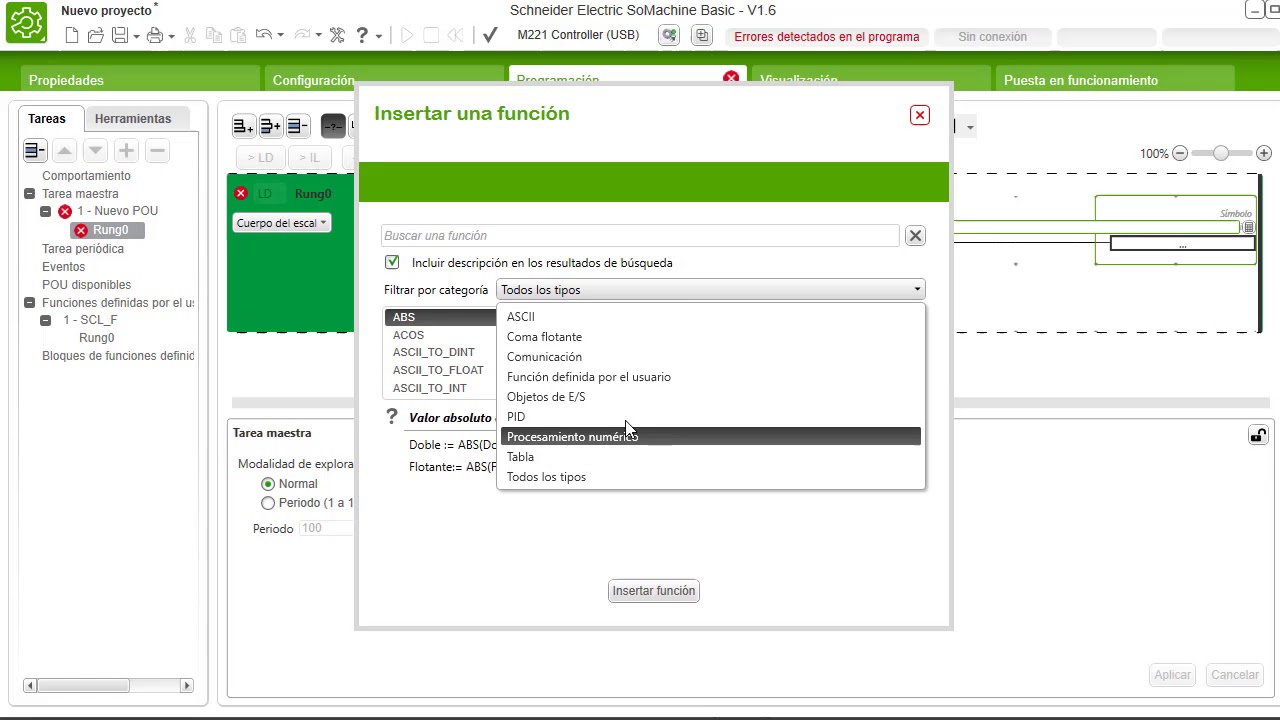 Schneider M221: Función personalizada, escalado Float de una analógica