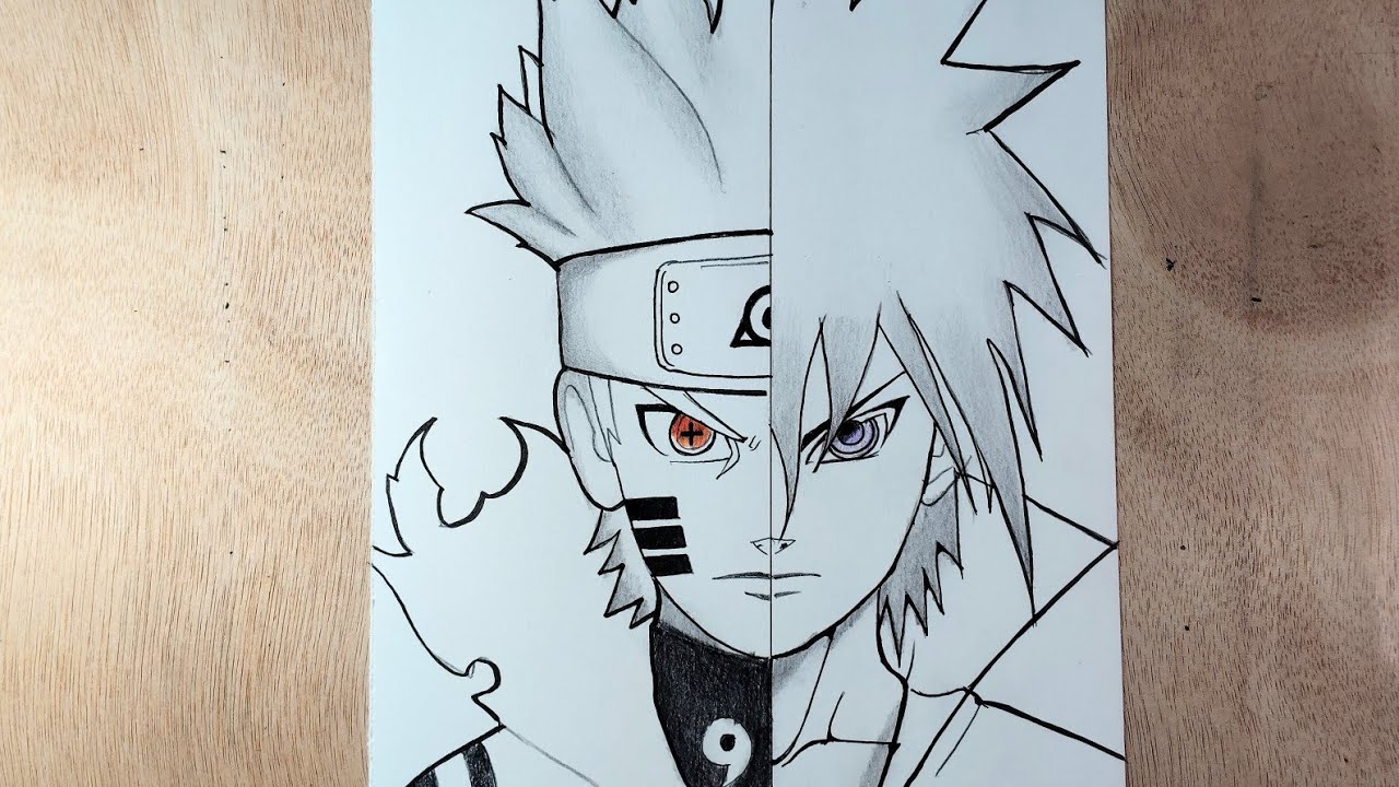 Naruto vs Sasuke Half Face Drawing 🔥 | Anime Drawing Tutorial 